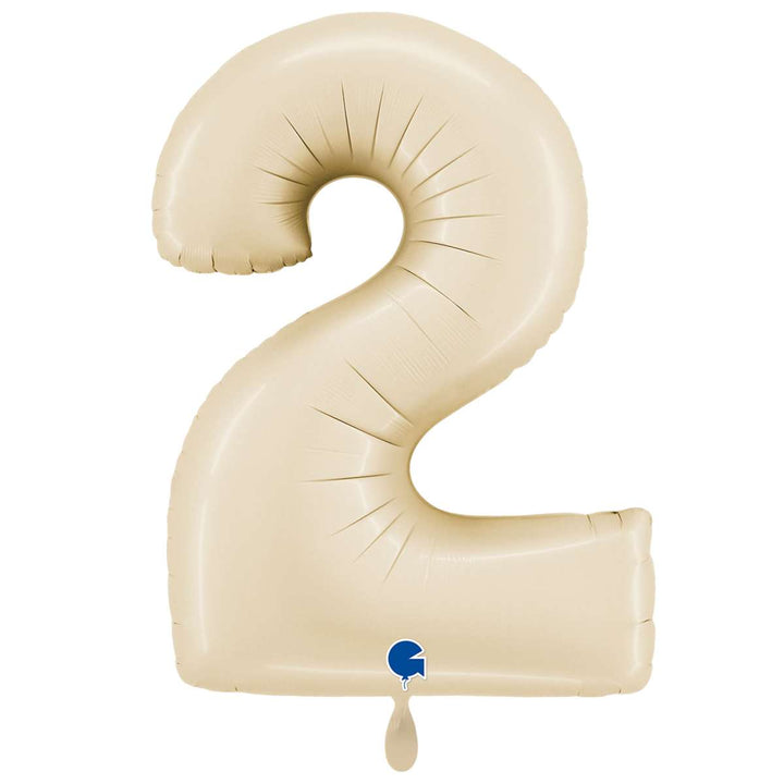 Zahlenballon - Beige glänzend - Zahl 2 - 86cm - Helium auf Wunsch