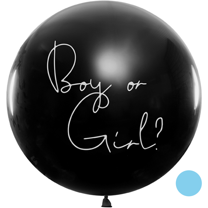 Genderballon Gender Reveal Party, Platzballon mit blauen Konfetti ø 1,0 Meter