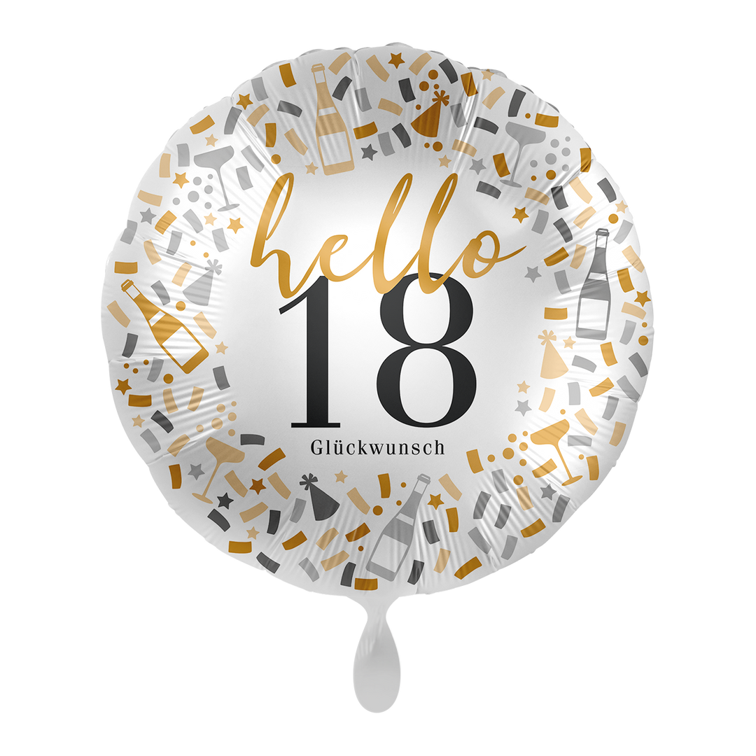 Runder Folienballon „28“ im Konfetti-Design in Gold, Silber und Schwarz, 71 cm, HeyBalloon Viersen