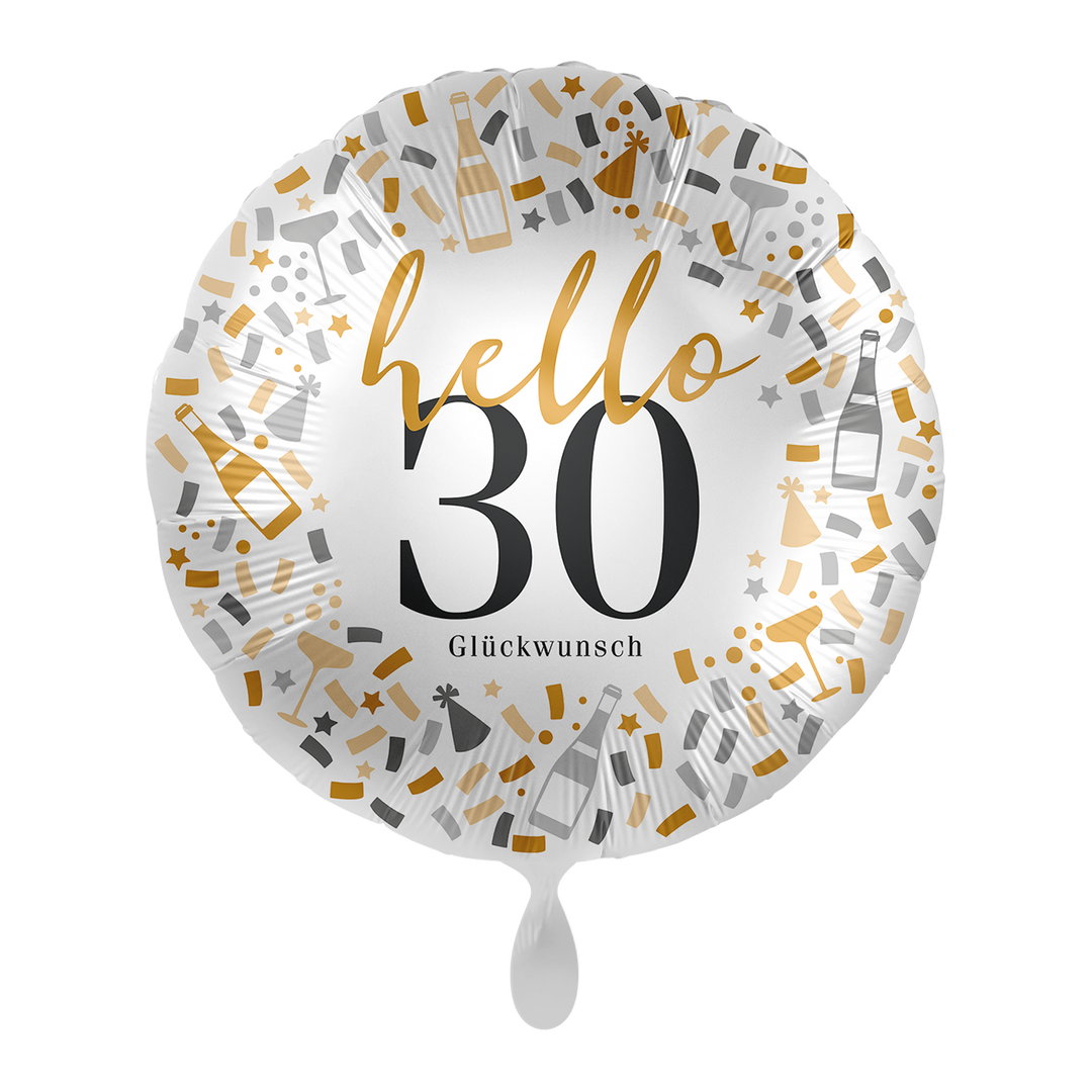 Runder Folienballon „40“ im Konfetti-Design in Gold, Silber und Schwarz, 71 cm, HeyBalloon Viersen