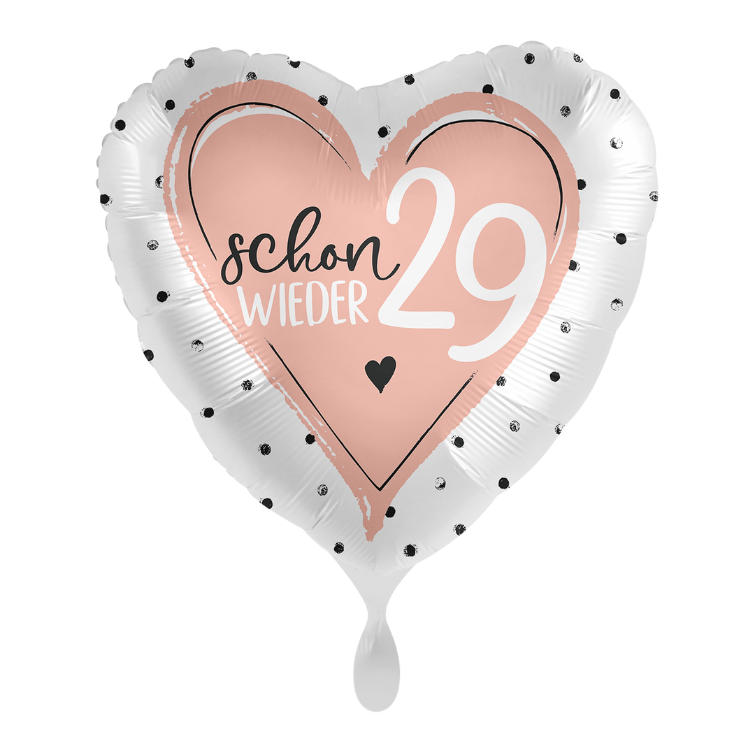 Herz-Folienballon Geburtstag „Schon wieder 29“ in Rosé und Schwarz, ca. 43 cm