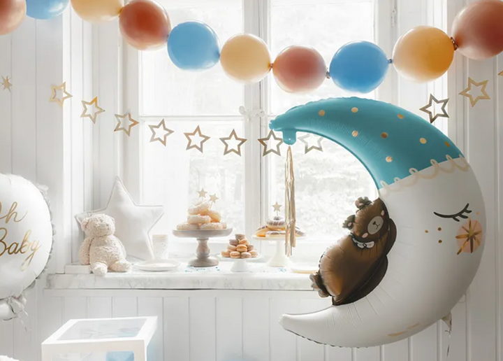 Mond mit Teddybär Folienballon – 91 x 76 cm, Türkis, Helium- & Luftfüllung