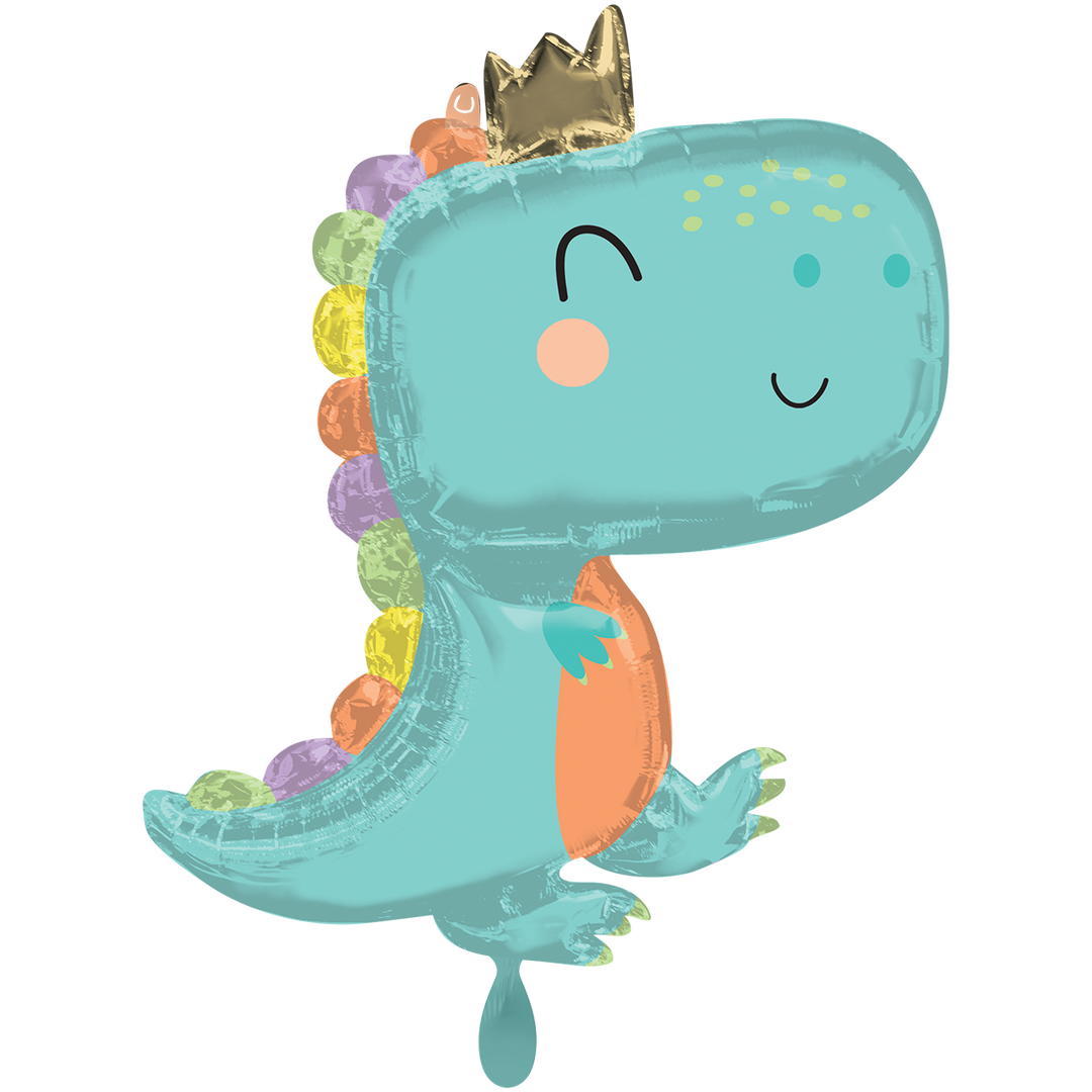 Das Baby ganz Groß! Der süße Dino mit seiner Krone läuft stolz umher.  Ein süßer Folienballon mit einer schönen Größe lässt Kinderaugen leuchten.   Das Automatikschließventil lässt die Füllung mit Helium und Luft zu. Der Ballon kann mehrfach genutzt werden. 