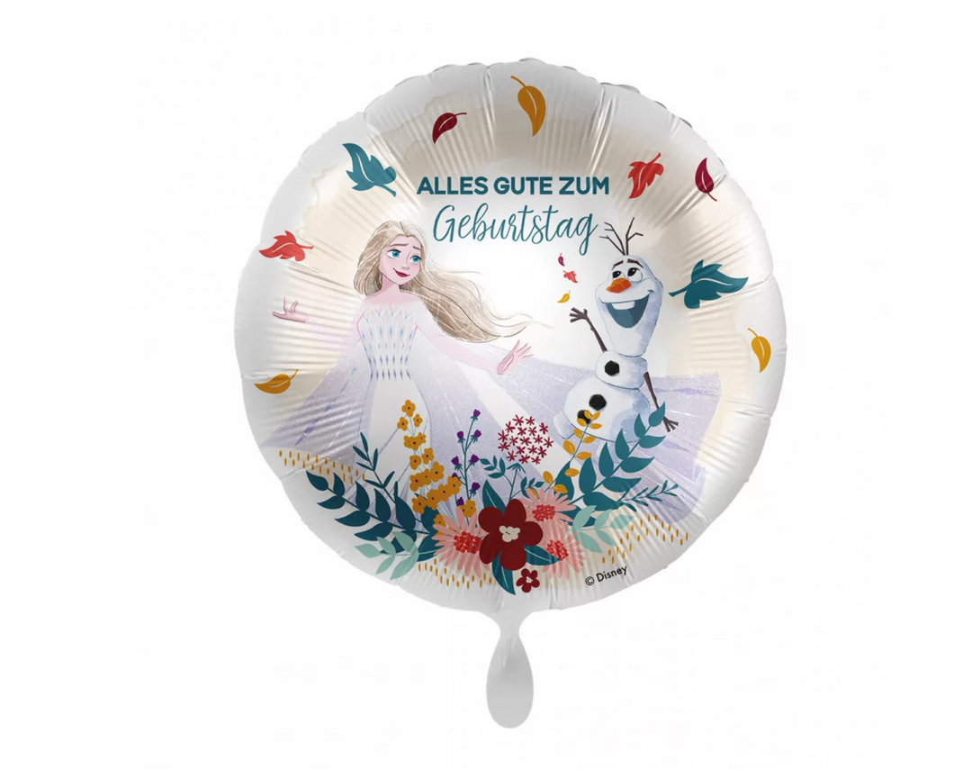 Runder Eiskönigin Folienballon „Alles Gute zum Geburtstag“ mit Elsa & Olaf – 43 cm