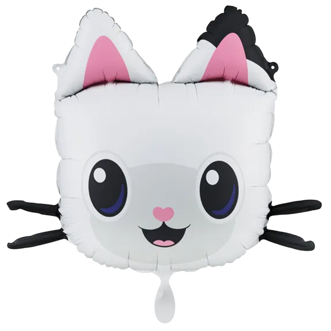 Folienballon in Form der Katze aus Gabby’s Dollhouse – weiß-rosa-schwarz – 65 × 57 cm
