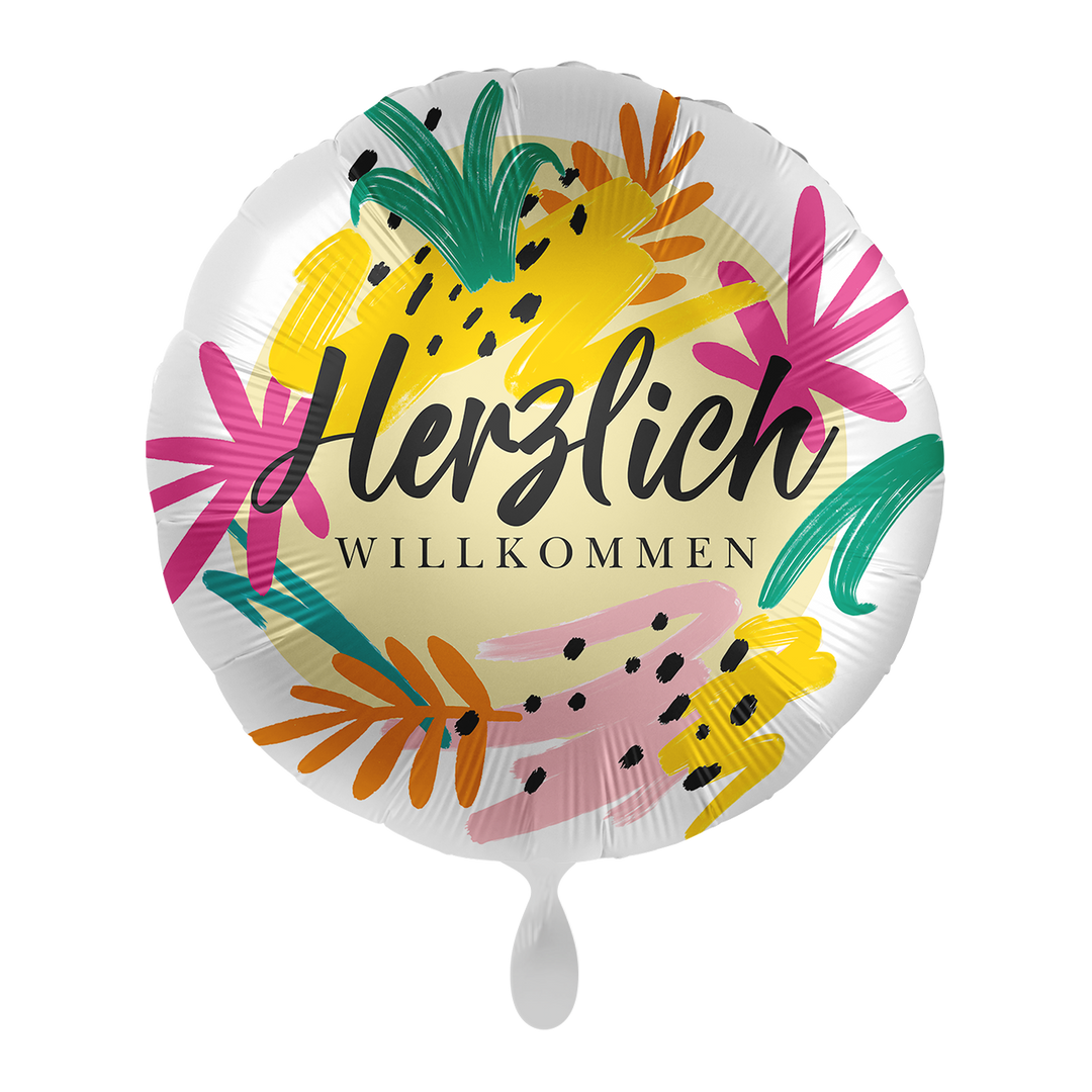 Folienballon mit der Aufschrift "Herzlich Willkommen " im Aloha Stil. Dekorieren Sie den Empfang herzlich mit unseren Ballons - Freude ist garantiert! Mit dem Automatikschließventil kann der Ballon mit Luft oder Helium mehrfach gefüllt werden. 