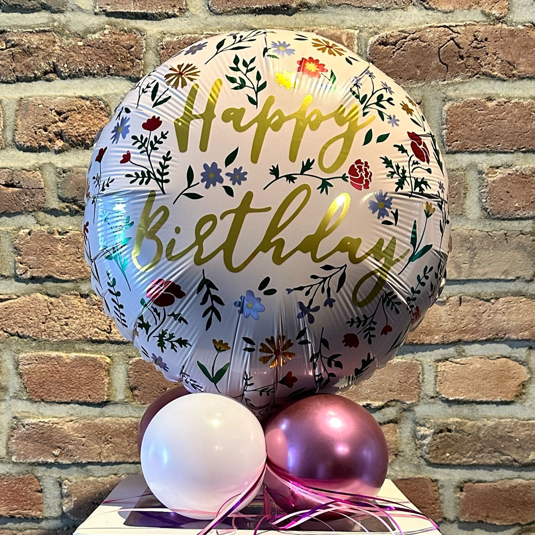 Ballonbox - Geburtstag - Geldgeschenk - "Happy Birthday Blumen"