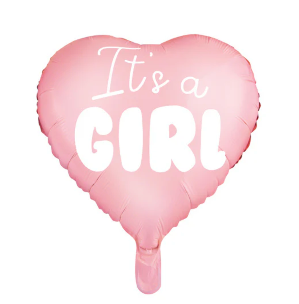 Herzballon 43 cm in Rosa mit weißer Aufschrift „It’s a Girl“