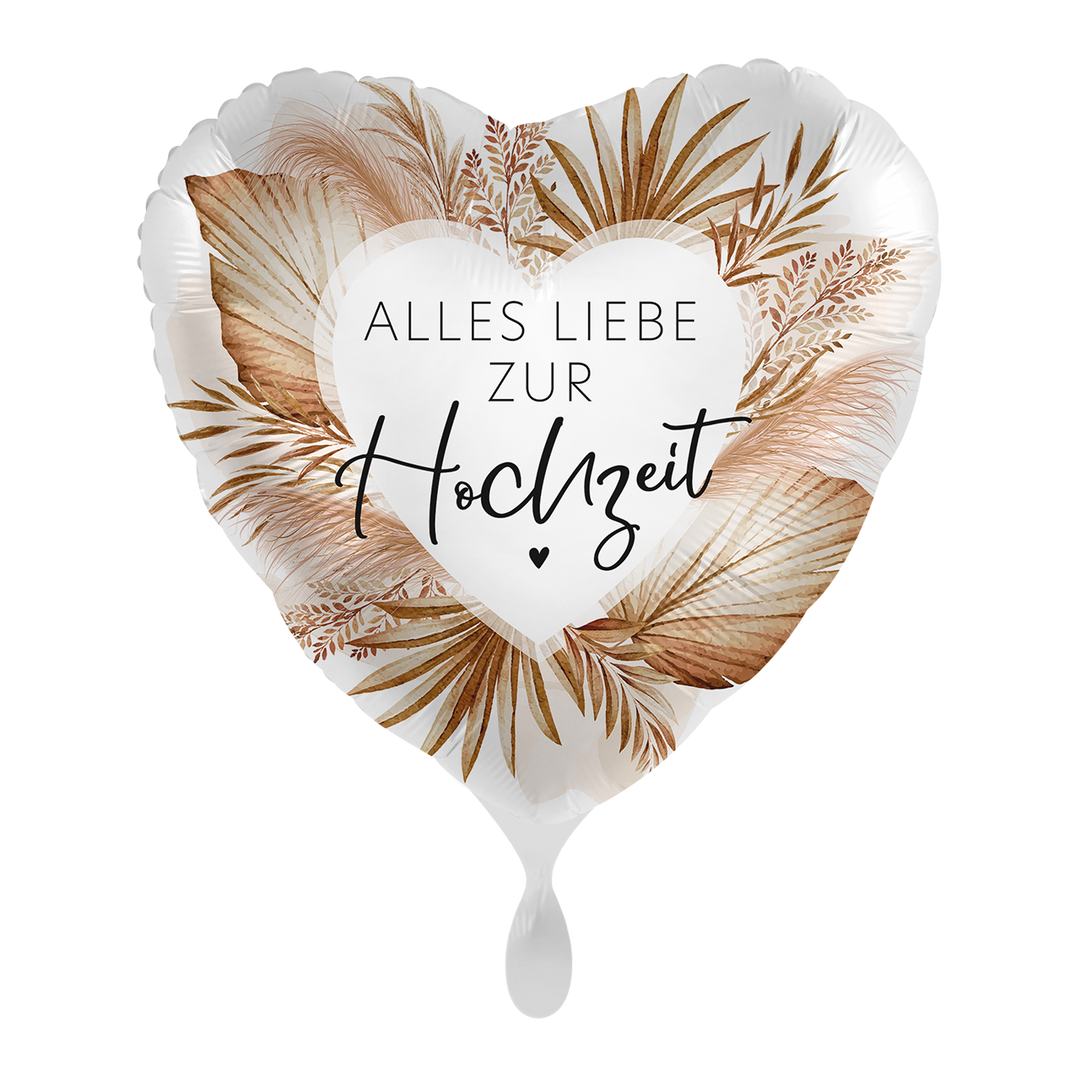 Hochzeitsballon Herz „Alles Liebe zur Hochzeit“ – Boho Folienballon, 43 cm -1