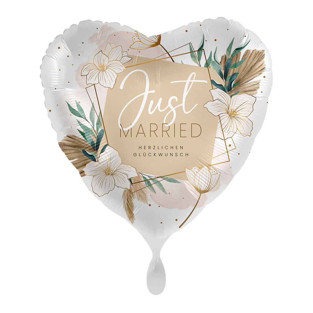 Hochzeitsballon Herz – Just Married –Herzlichen Glückwunsch -  Folienballon 43 cm-1