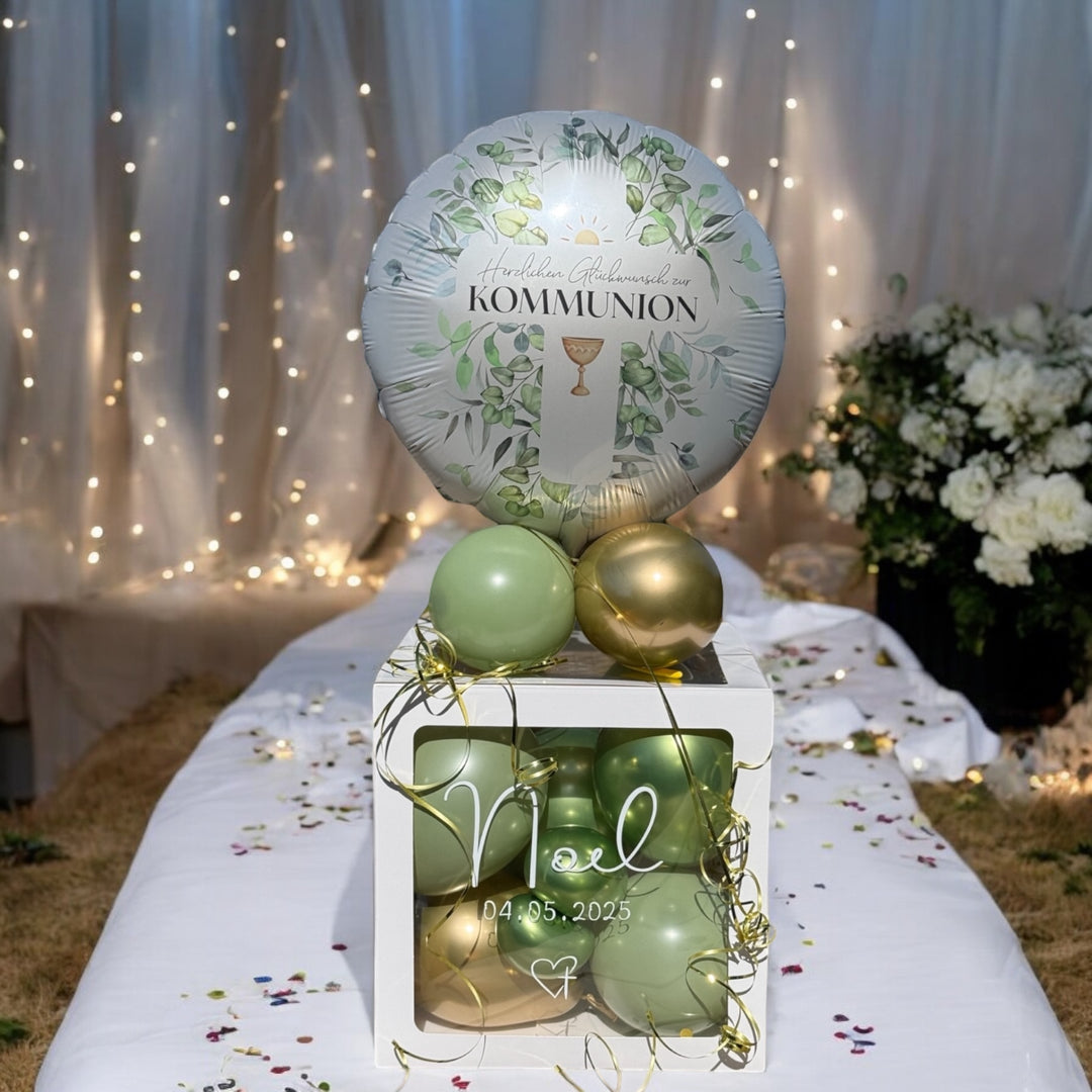 Ballonbox - Kommunion - Geldgeschenk - Eucalyptus