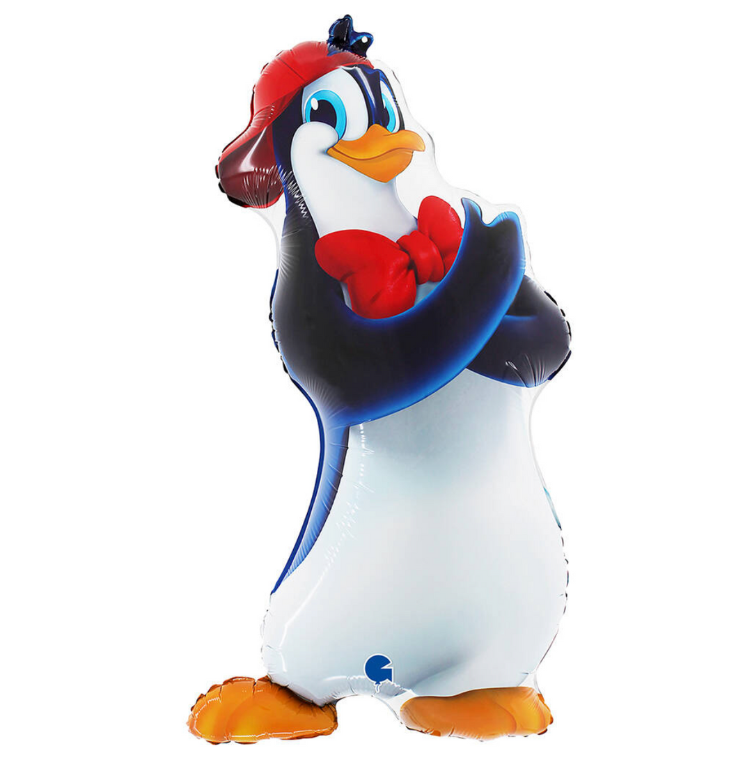 Pinguin Folienballon 79 cm – lustiger Tierballon mit roter Mütze