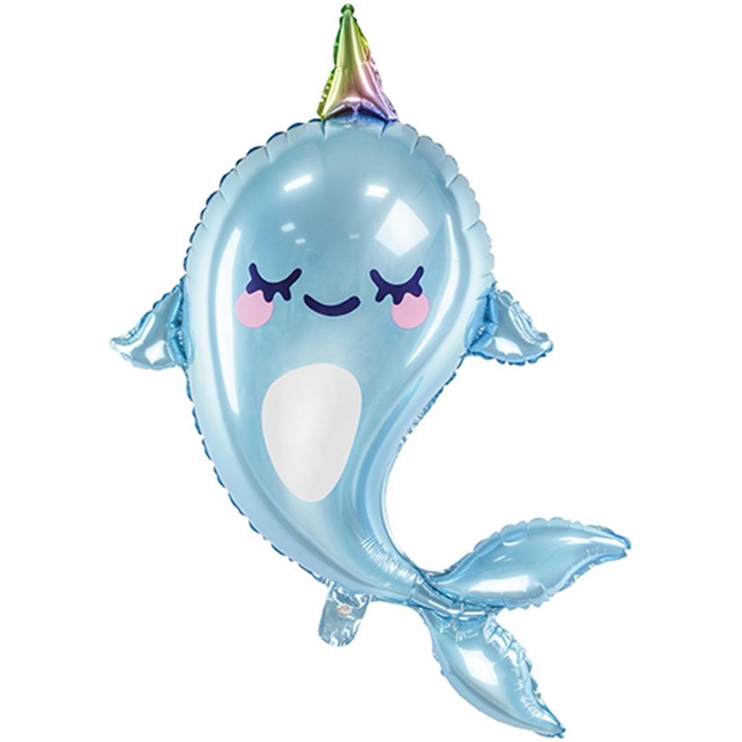 Süßer Delfin aus dem Wasser. Perfekt für jede kleine Unterwasserwelt Party.   Mit dem Automatikschließventil kann der Ballon mit Helium oder Luft gefüllt werden.