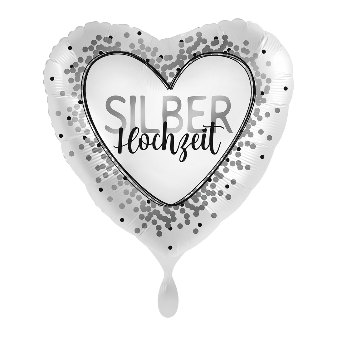Silberhochzeit Herzballon 43 cm – Folienballon in Silber mit Konfetti-Design