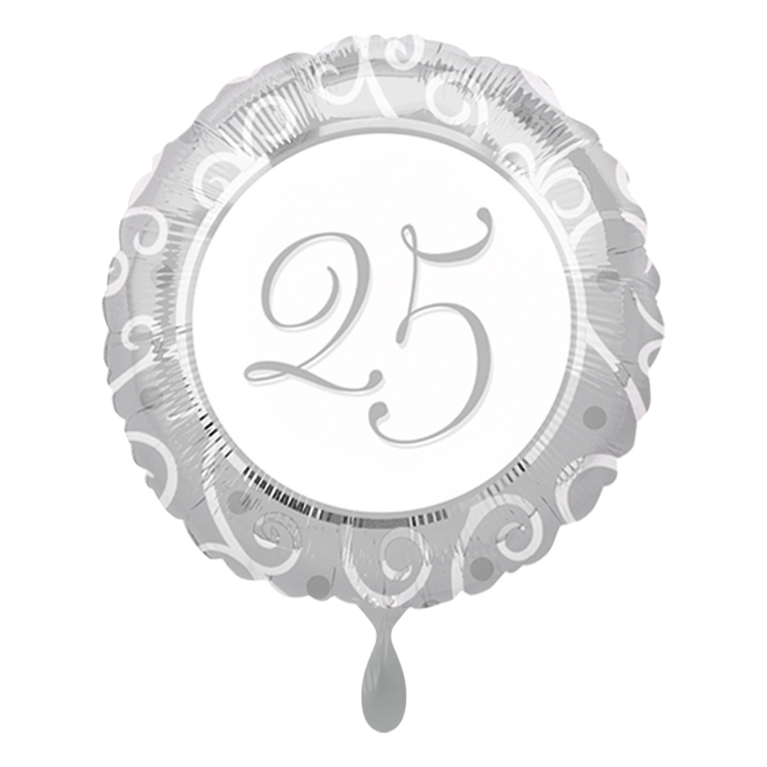 Silberhochzeitsballon „25“ – runder Folienballon 43 cm mit Ornament-Design bei HeyBalloon Viersen nahe Mönchengladbach, Krefeld, Düsseldorf