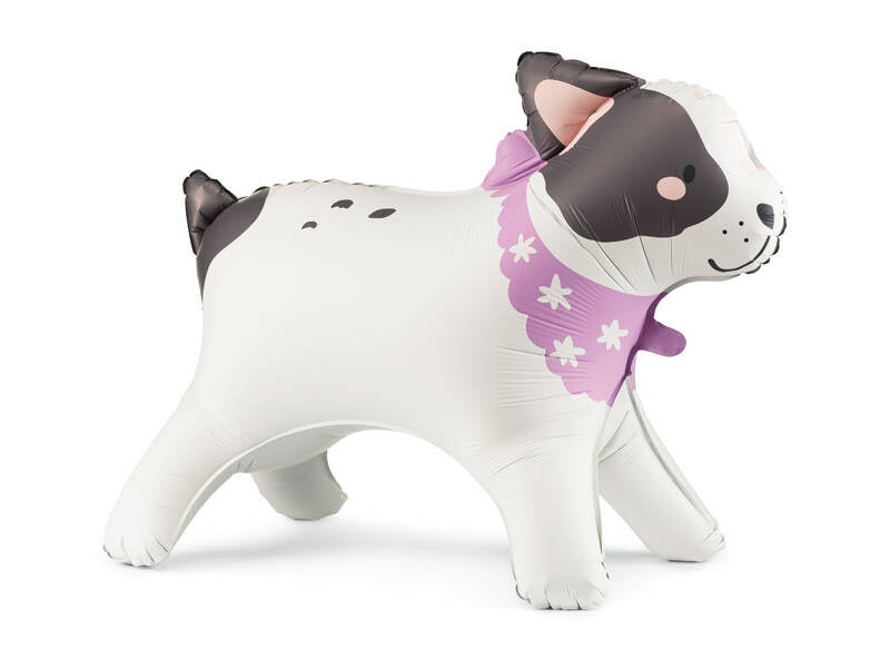 Stehender Folienballon Hund Bulldogge – 75 × 57 cm – Weiß mit Halstuch