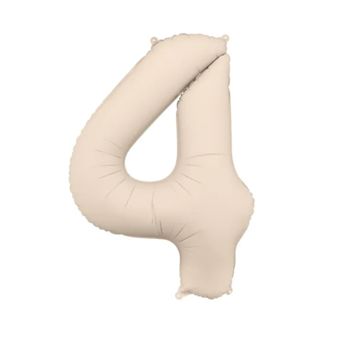 Großer Zahlenballon 4 in beige matt, 86 cm – ideal für Geburtstag, Jubiläum, Hochzeit oder Firmenfeier – mit Helium oder Luft befüllbar