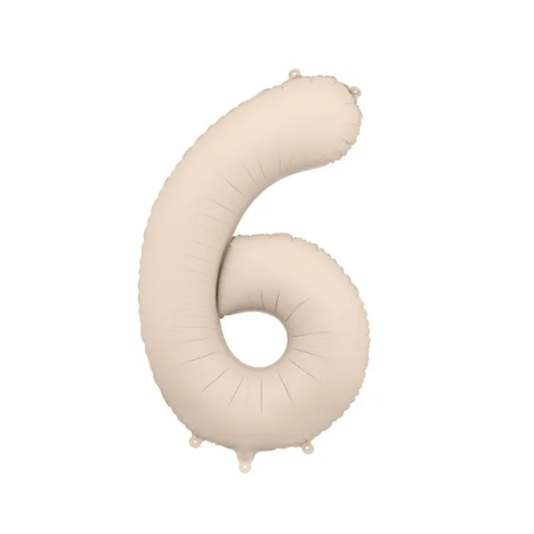 Großer Zahlenballon 6 in beige matt, 86 cm – ideal für Geburtstag, Jubiläum, Hochzeit oder Firmenfeier – mit Helium oder Luft befüllbar
