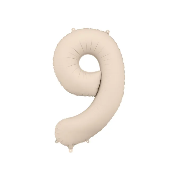 Großer Zahlenballon 9 in beige matt, 86 cm – ideal für Geburtstag, Jubiläum, Hochzeit oder Firmenfeier – mit Helium oder Luft befüllbar