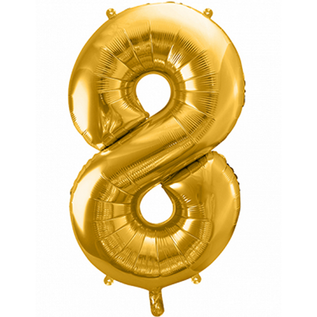 Großer Zahlenballon 8 in gold, 86 cm – ideal für Geburtstag, Jubiläum, Hochzeit oder Firmenfeier – mit Helium oder Luft befüllbar