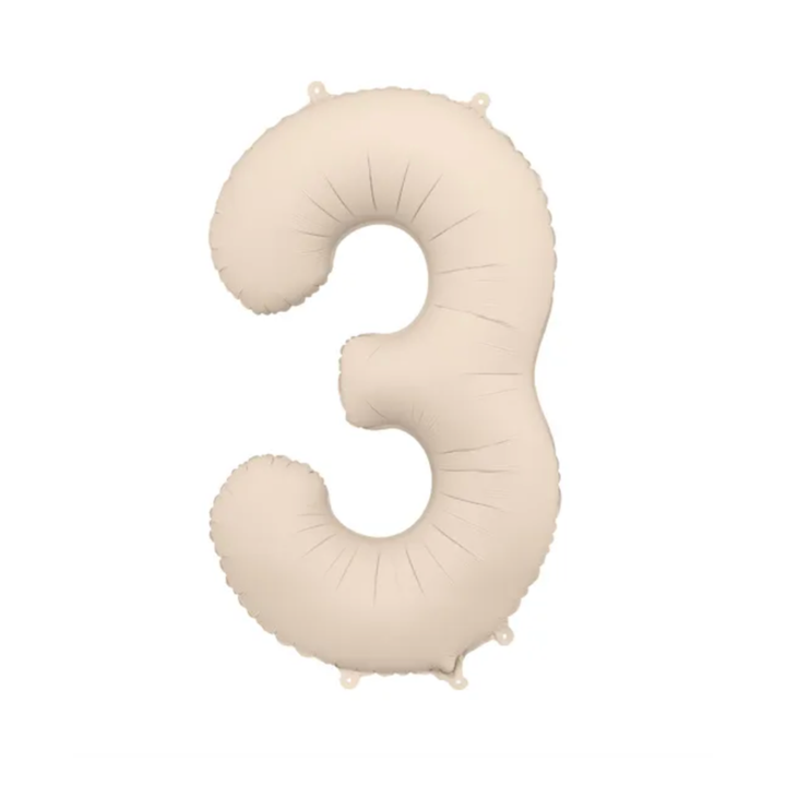 Zahlenballon - Beige matt - Zahl 3 - 86cm - Helium auf Wunsch