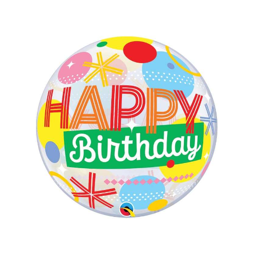 Bubble Ballon - Rund - Happy Birthday Kreise+Sterne