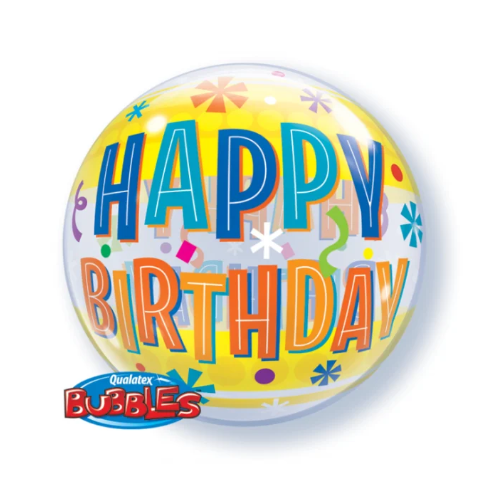 Bubble Ballon - Rund - Happy Birthday Gelb