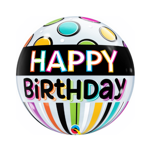 Bubble Ballon - Rund - Happy Birthday Streifen