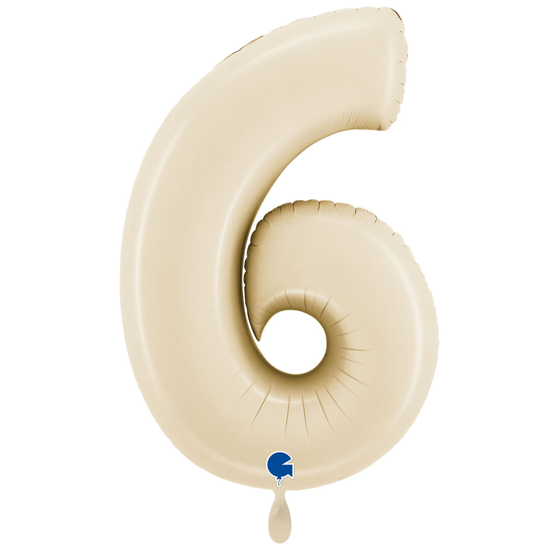 Großer Zahlenballon 6 in beige glänzend, 86 cm – ideal für Geburtstag, Jubiläum, Hochzeit oder Firmenfeier – mit Helium oder Luft befüllbar