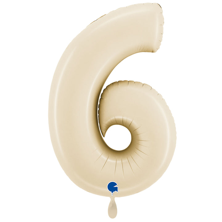 Großer Zahlenballon 6 in beige glänzend, 86 cm – ideal für Geburtstag, Jubiläum, Hochzeit oder Firmenfeier – mit Helium oder Luft befüllbar