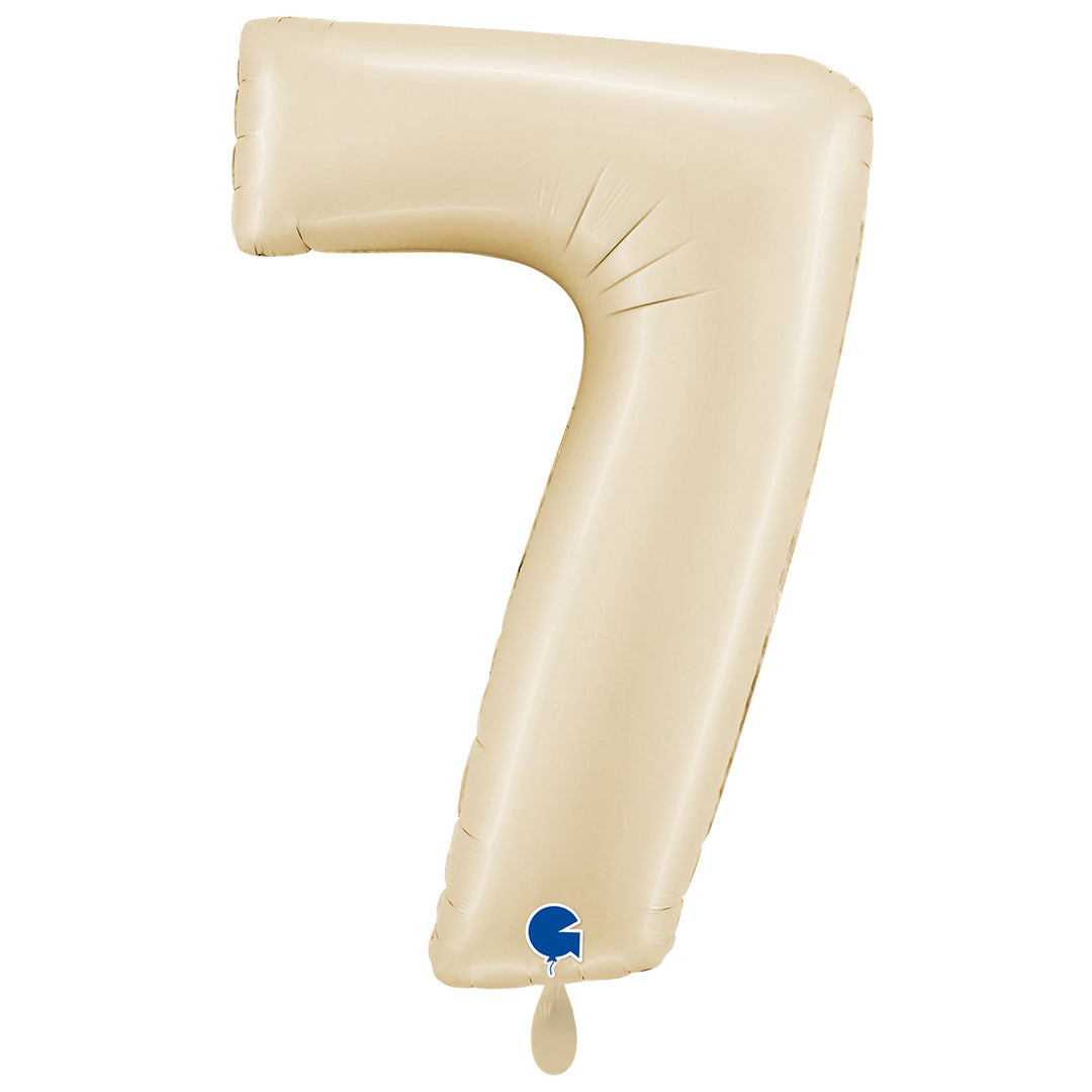 Großer Zahlenballon 7 in beige glänzend, 86 cm – ideal für Geburtstag, Jubiläum, Hochzeit oder Firmenfeier – mit Helium oder Luft befüllbar