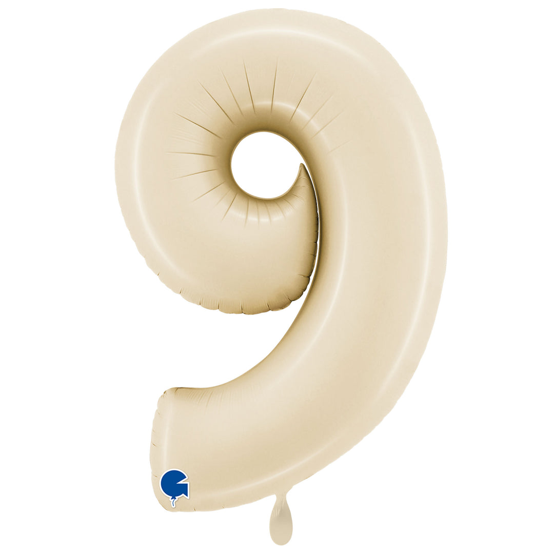 Großer Zahlenballon 9 in beige glänzend, 86 cm – ideal für Geburtstag, Jubiläum, Hochzeit oder Firmenfeier – mit Helium oder Luft befüllbar