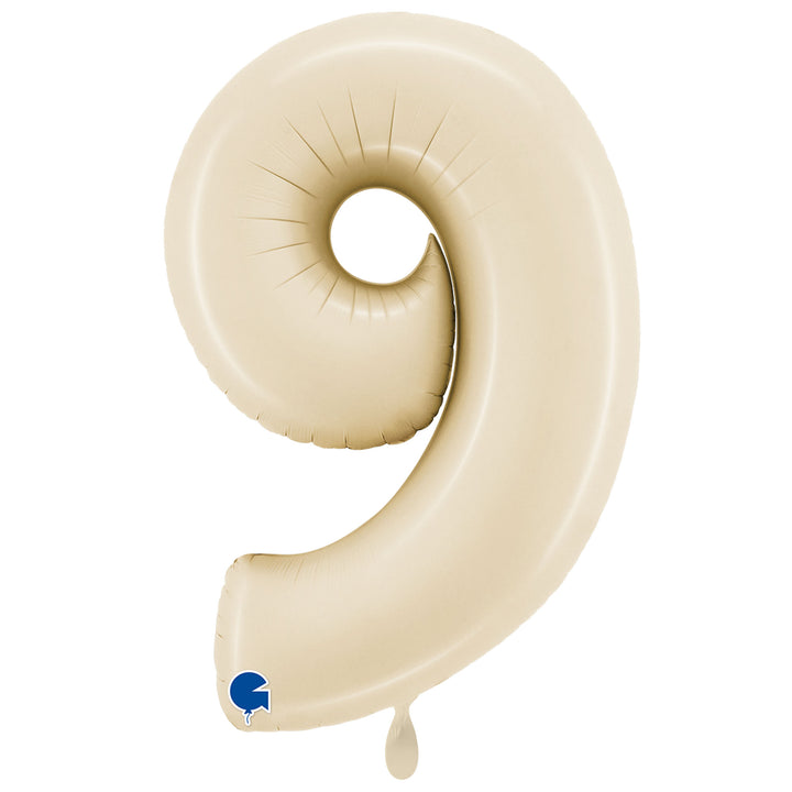 Großer Zahlenballon 9 in beige glänzend, 86 cm – ideal für Geburtstag, Jubiläum, Hochzeit oder Firmenfeier – mit Helium oder Luft befüllbar