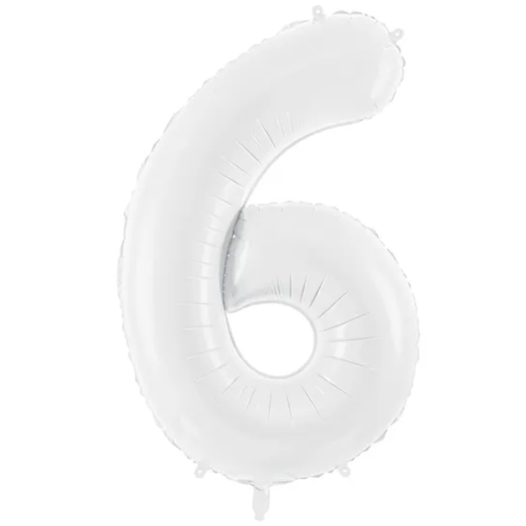 Großer Zahlenballon 6 in weiss, 86 cm – ideal für Geburtstag, Jubiläum, Hochzeit oder Firmenfeier – mit Helium oder Luft befüllbar