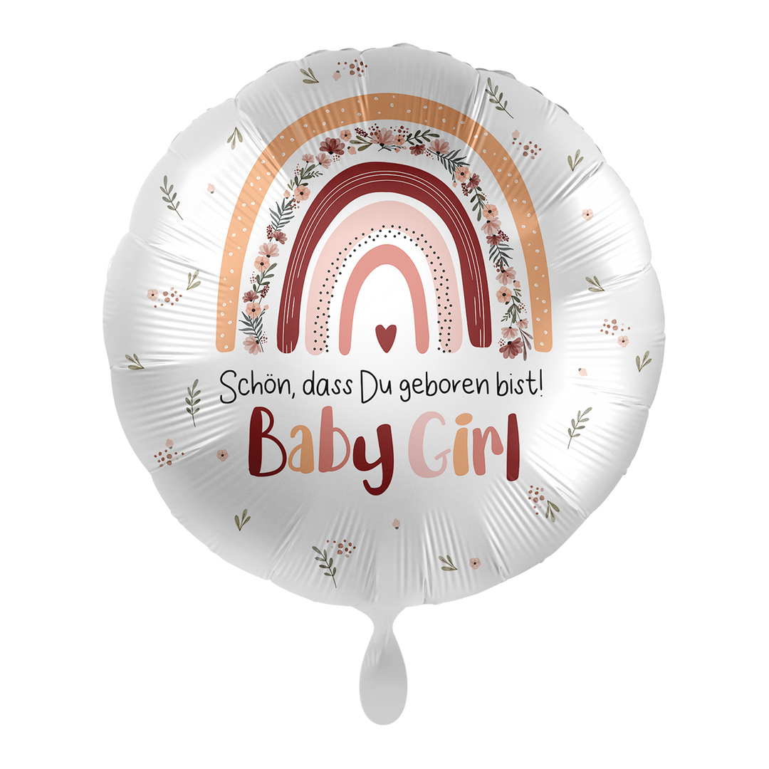 Baby Girl Folienballon Schön dass Du geboren bist Boho Regenbogen Geburt HeyBalloon Viersen