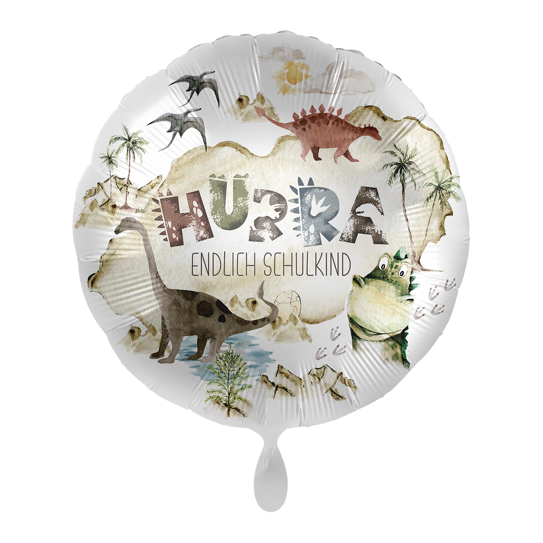 Einschulungsballon Dino "Hurra Endlich Schulkind"