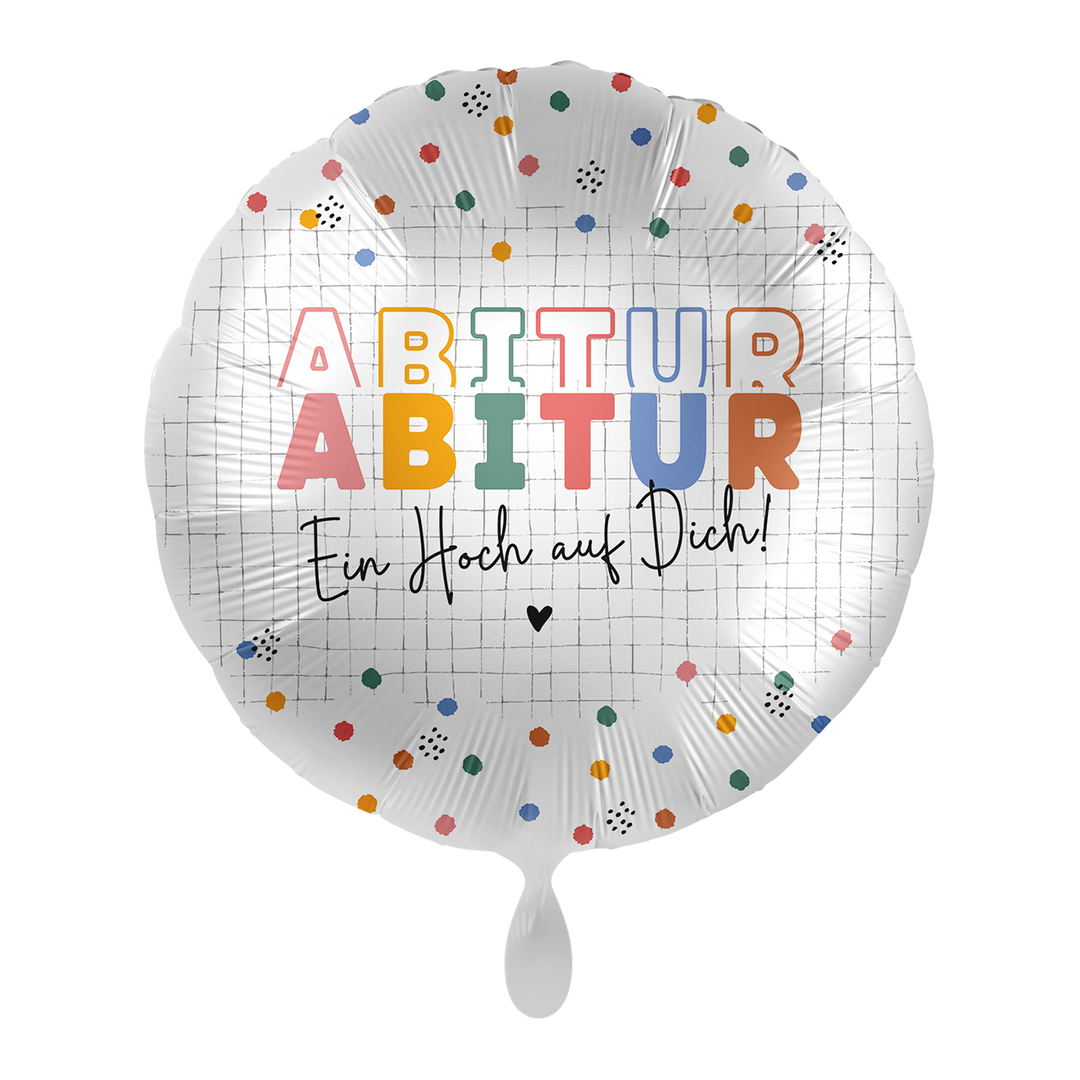 Abitur Ballon rund – Folienballon 43 cm bunt mit Aufschrift „Abitur – Ein Hoch auf Dich“