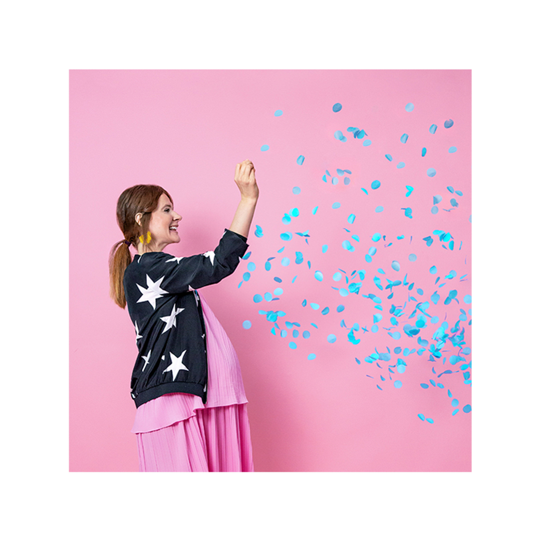 Genderballon Gender Reveal Party, Platzballon mit blauen Konfetti ø 1,0 Meter