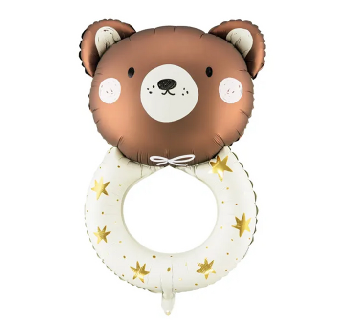 Bären Folienballon 45 × 67 cm – Niedlicher Tierballon in Braun und Weiß mit goldenen Sternen