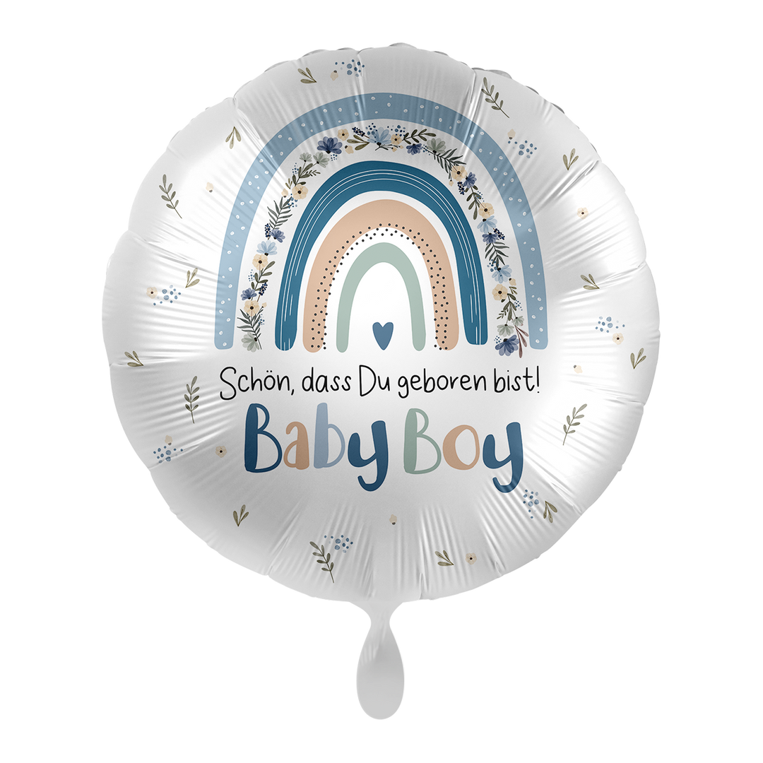 Baby Boy Folienballon Schön dass Du geboren bist Boho Regenbogen Geburt HeyBalloon Viersen