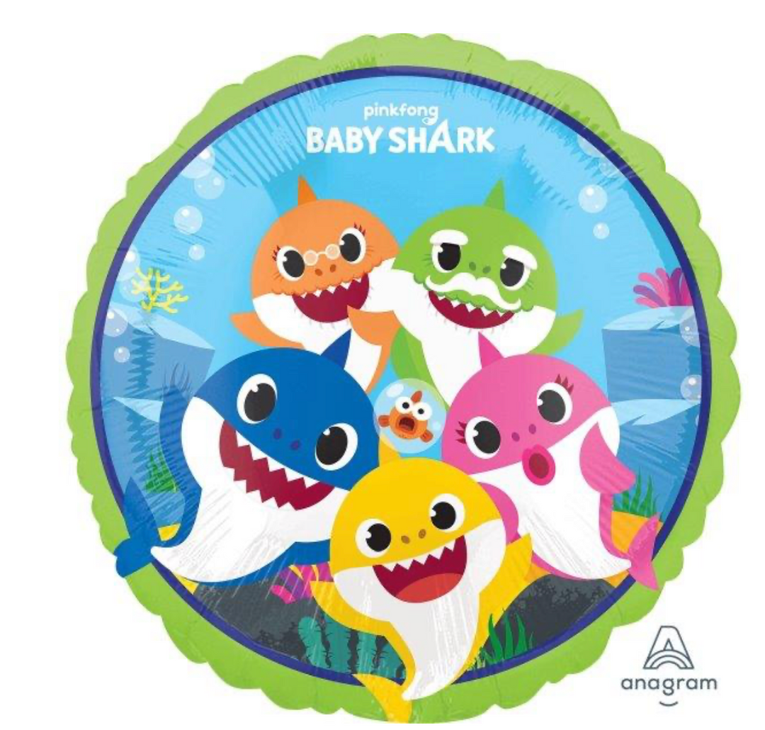 Baby Shark Folienballon 43 cm – bunter Rundballon mit Hai-Familie