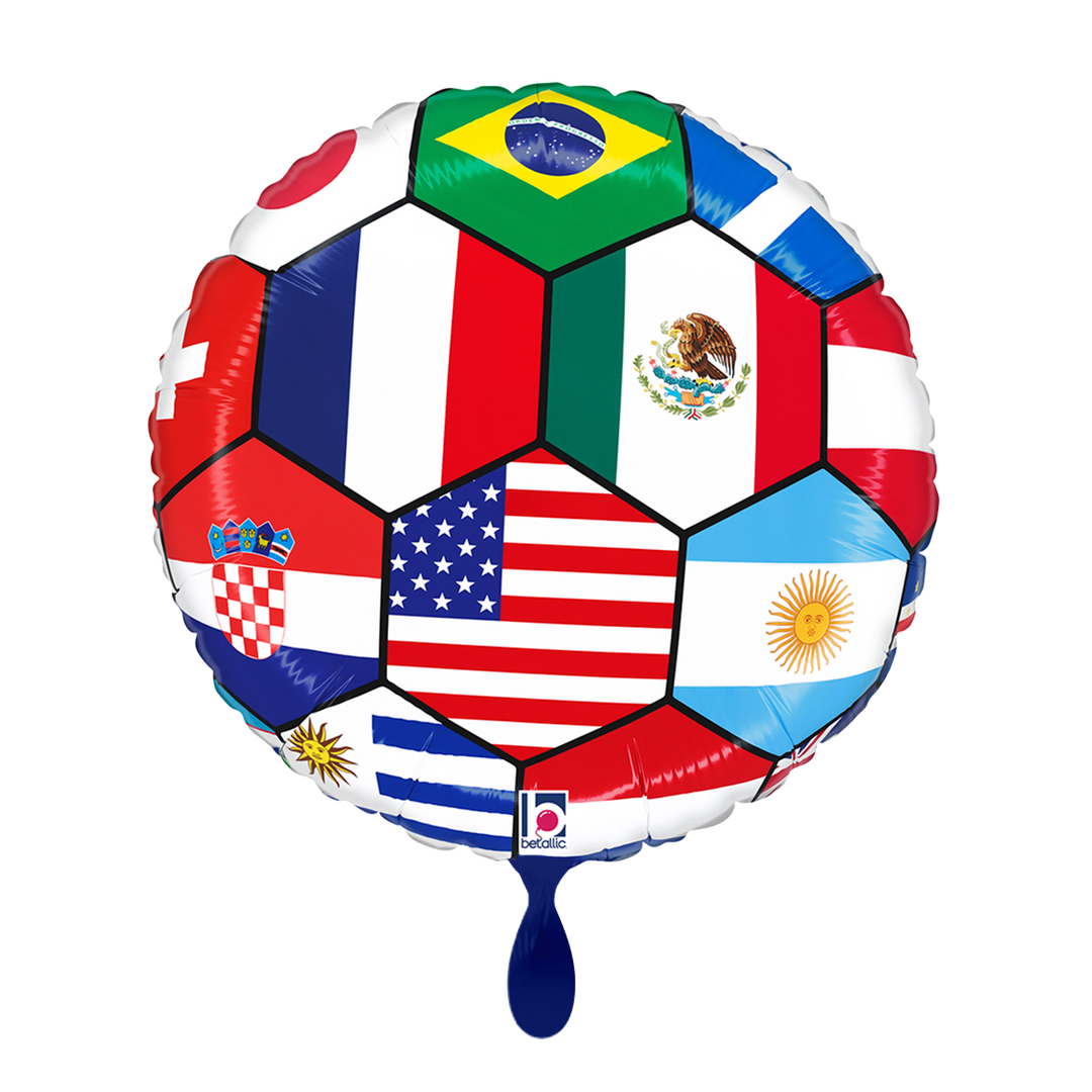 Fußball Folienballon mit internationalen Flaggen rund Deko Weltmeisterschaft 2026
