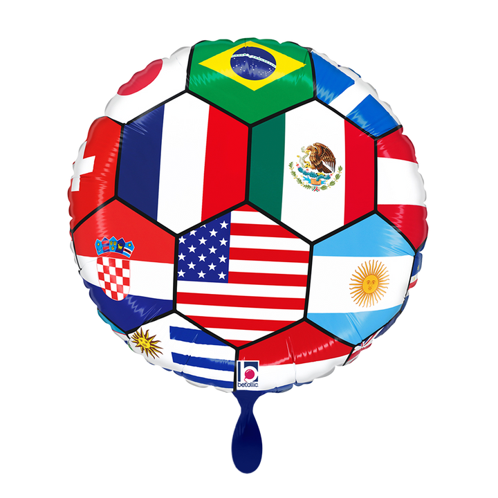 Fußball Folienballon mit internationalen Flaggen rund Deko Weltmeisterschaft 2026