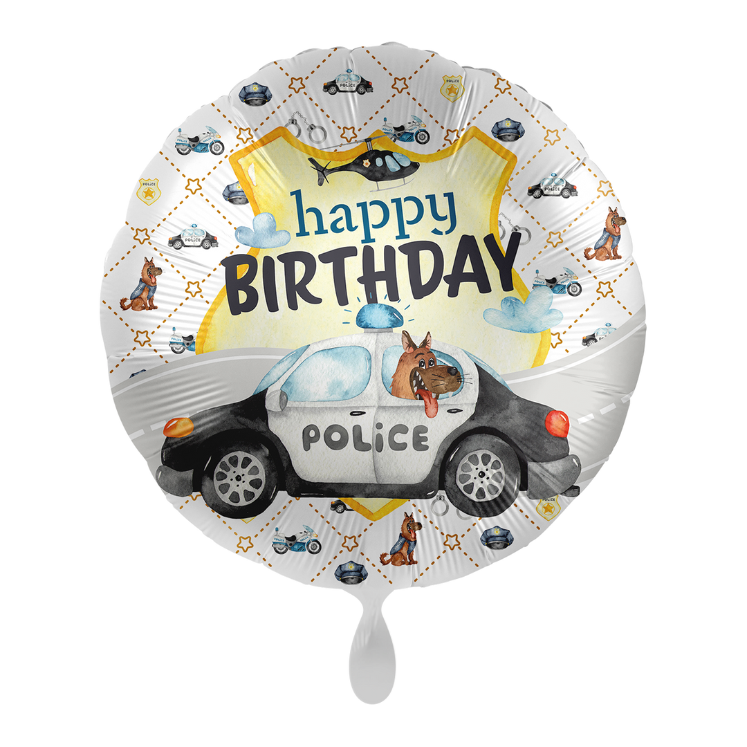 Ballon - Polizei Happpy Birhtday  -  ø43cm - Rund 