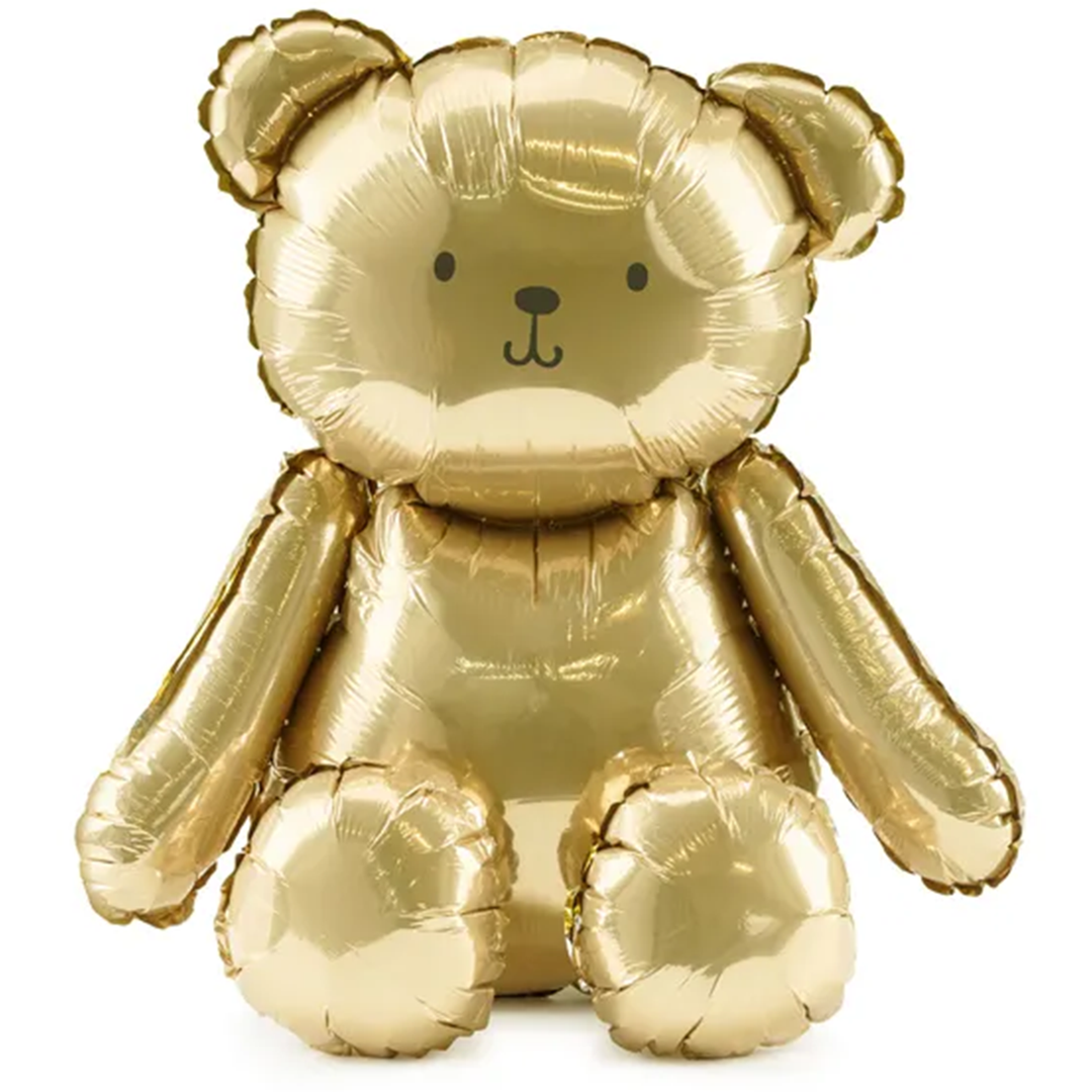 Bär als Ballon sitzend in gold. 