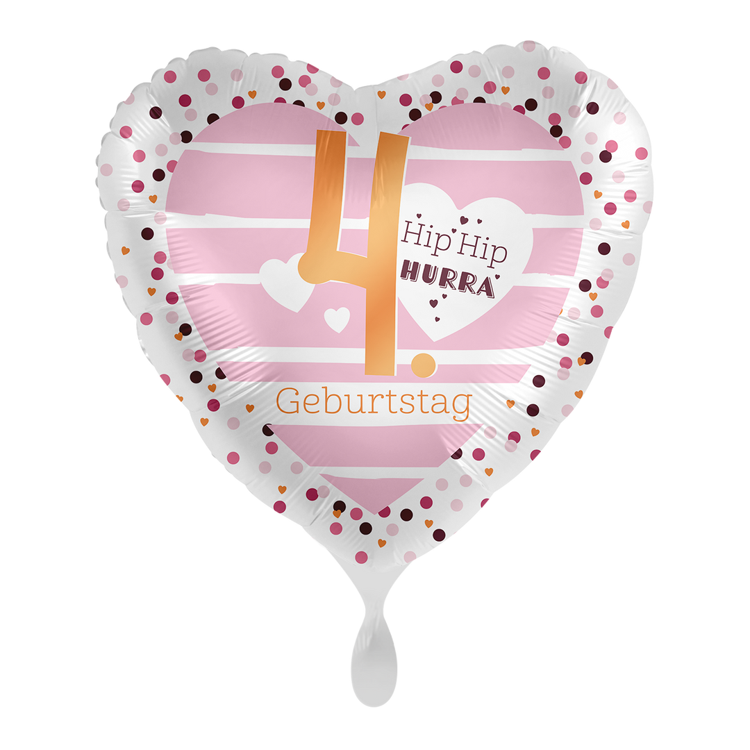 Ballon Hip Hip Hurra 4. Geburtstag, runder Geburtstag – Folienballon 71cm 