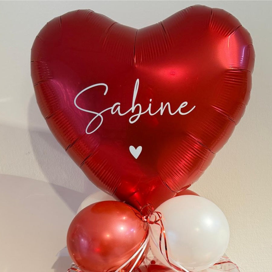 Ballonbox Geburtstag mit rotem Herzballon und personalisiertem Namen