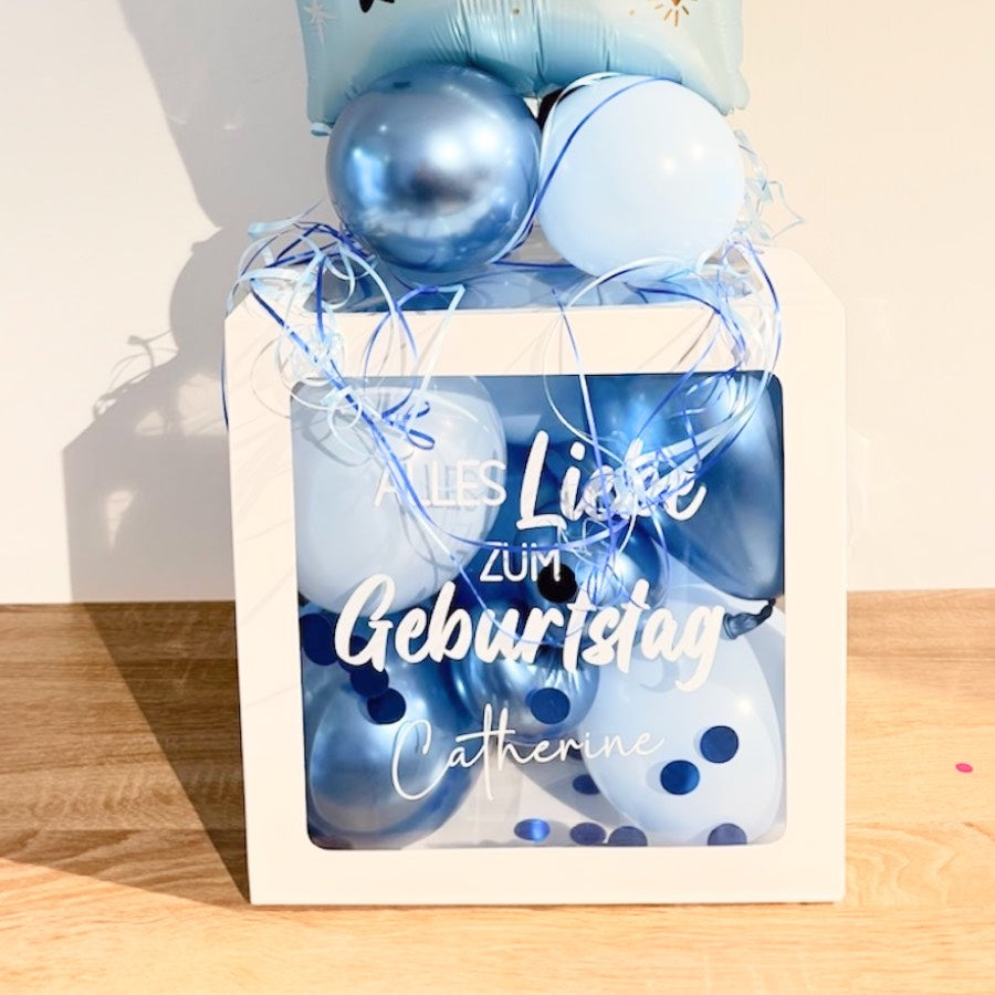 Ballonbox Geburtstag personalisiert mit Highlightballon auch als Geldgeschenk