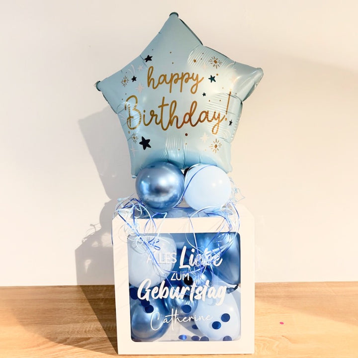 Ballonbox Geburtstag personalisiert mit Highlightballon auch als Geldgeschenk
