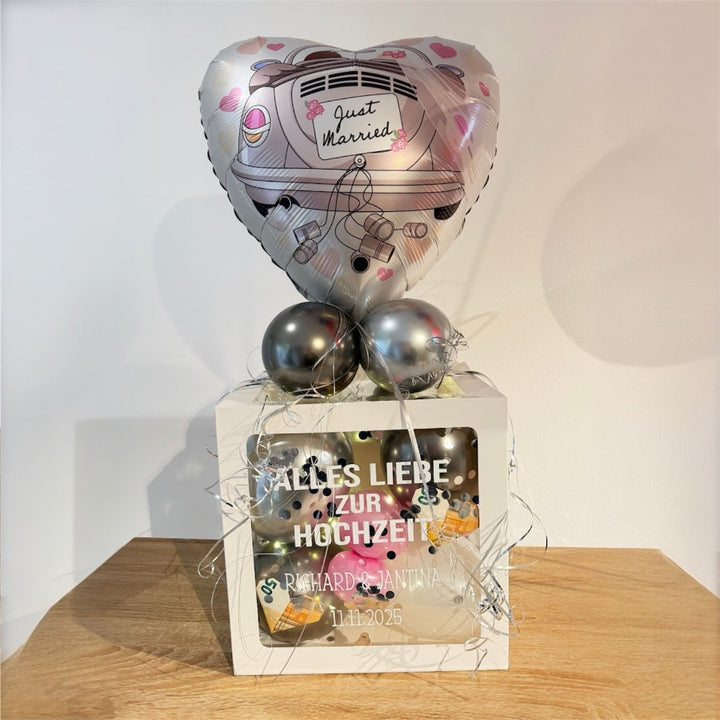 Ballonbox Hochzeit Just Married Auto - Geldgeschenk